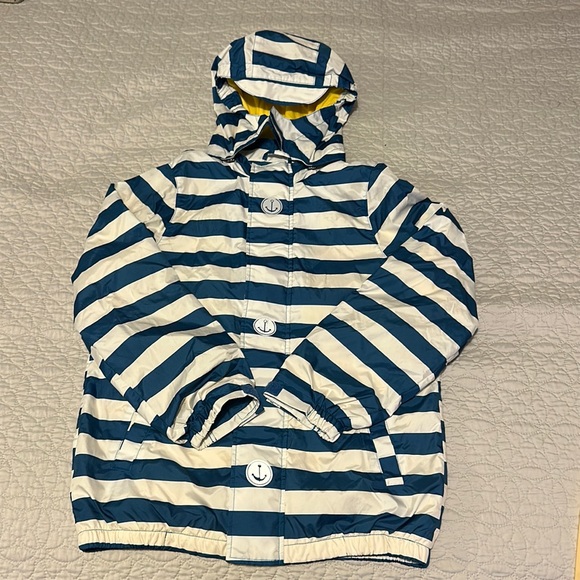 USED-Hooded Jackets Striped Cotton Lined Windbreaker Rain Coat Blue 6-7 - Picture 1 of 7